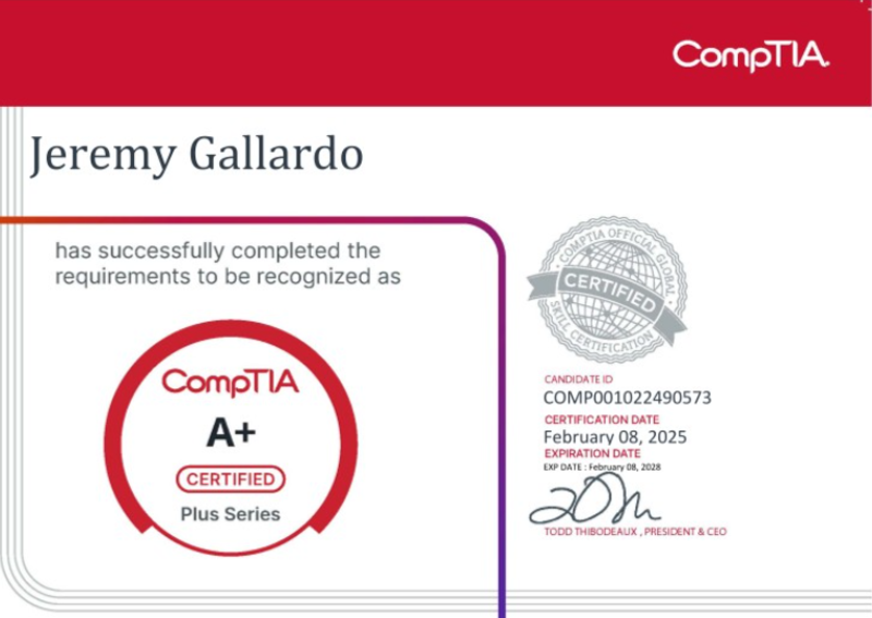 CompTIA A+ certificate