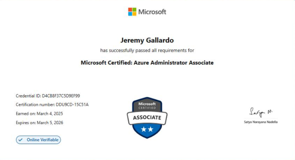 Microsoft AZ-104 certificate