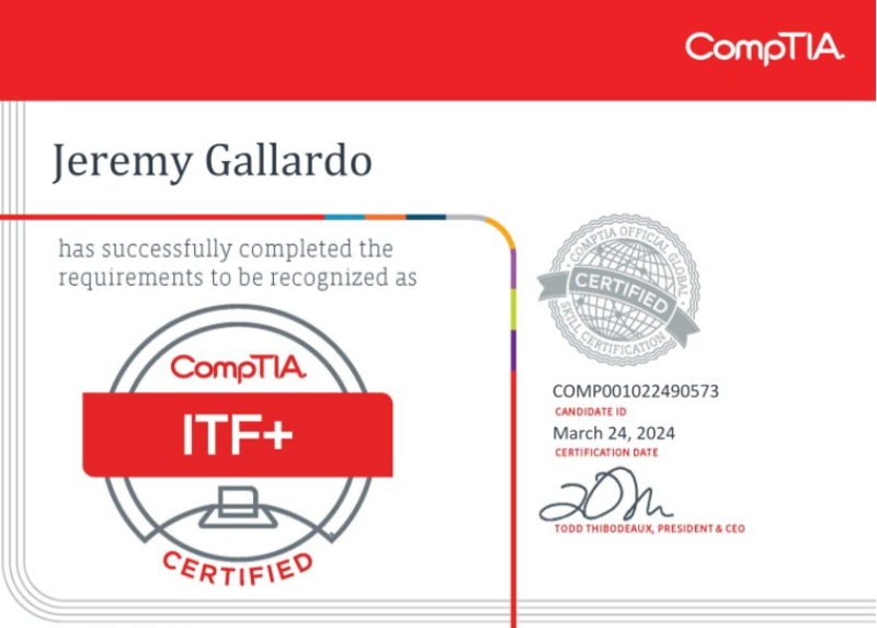 CompTIA ITF+ certificate