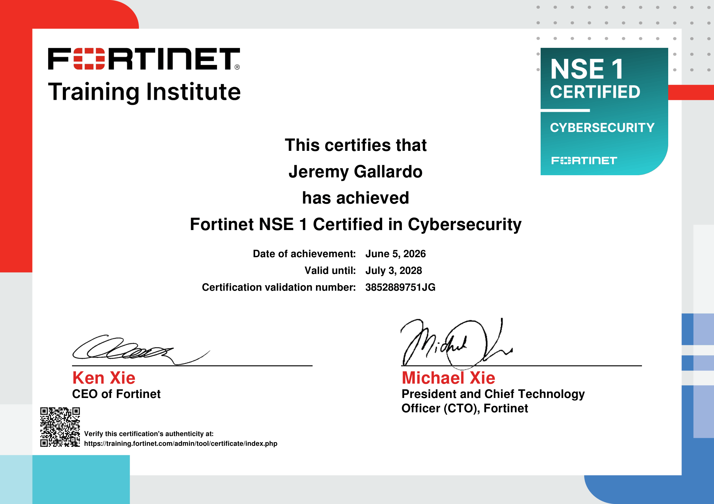 Fortinet NSE 1 certificate