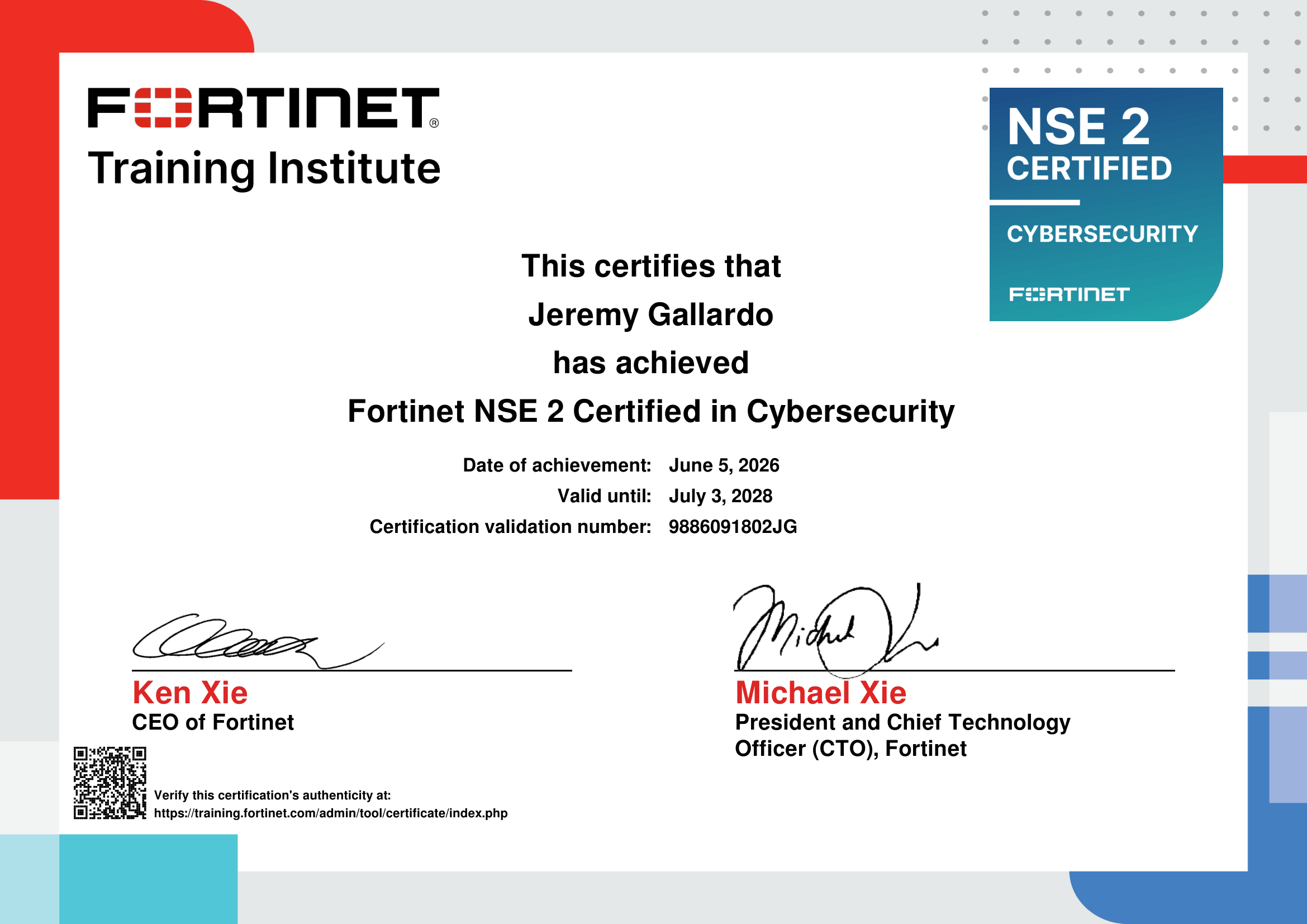 Fortinet NSE 2 certificate