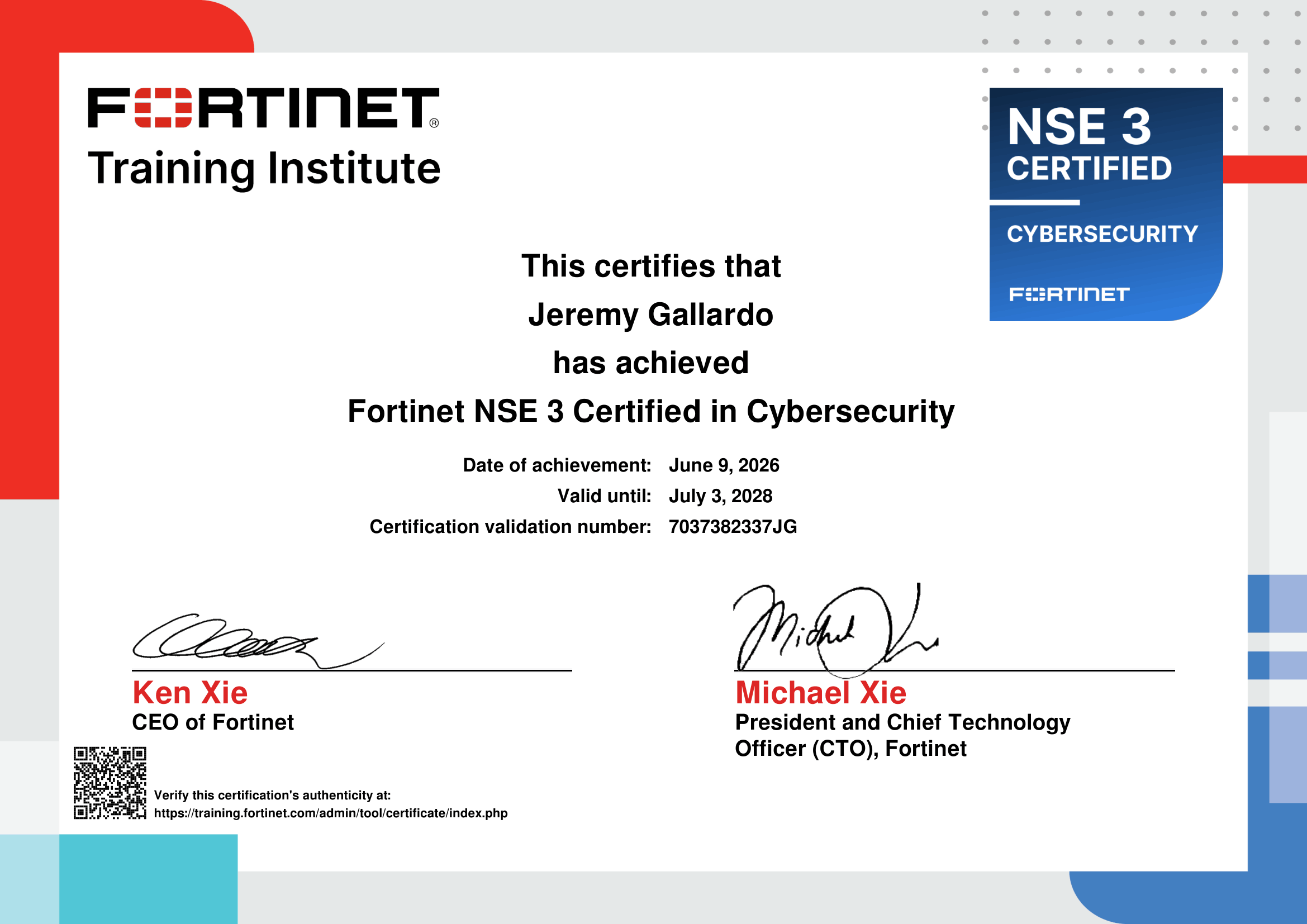 Fortinet NSE 3 certificate
